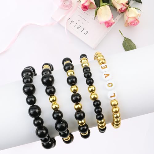 Black Pearl Bracelet Making Kit Gold Beads for Bracelets for Adult - color: 07-Black & Gold