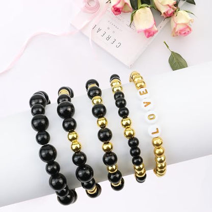 Black Pearl Bracelet Making Kit Gold Beads for Bracelets for Adult - color: 07-Black & Gold