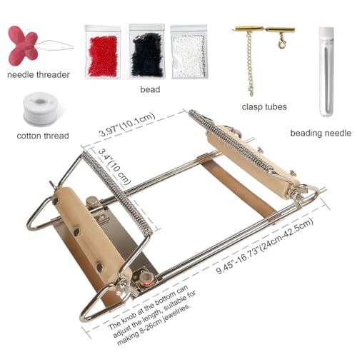 TMEGMIC Adjustable Metal Bead Loom Kit with Seed Beads for Bracelet Making - color: Red/Black/White