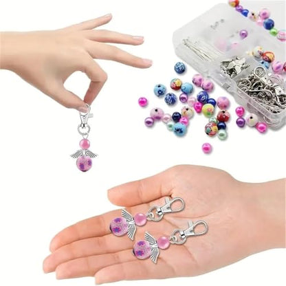 Metacipher 180Pcs DIY Angel Keychain Making Kit with Beads & Pliers - color: Flowers Beads