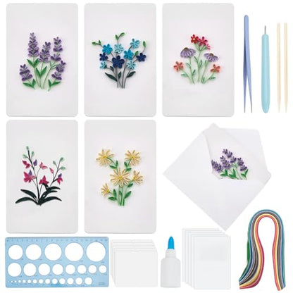 WEBEEDY 20 Sets Paper Quilling Kit for Adults Beginners 5 Styles Flower Quilling Greeting Card Making Kit with Instruction DIY Unique Flowers Cards for Valentine's Day Wedding New Year's Day