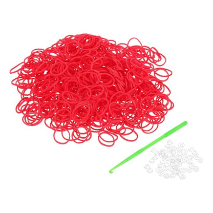 uxcell 600Pcs Loom Rubber Band, Bracelet Making Refill Kit Elastic Loom Band with 25Pcs S-Clips and 1Pcs Crochet Hooks for Weaving DIY Handcrafts, Red - color: Red