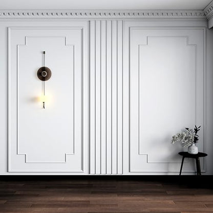Pangda 3 Set Peel and Stick Wall Molding Kit Scalloped Wainscot Wall Panel Premade Accent Molding Wainscoting Ready to Assemble Wainscoting Accent Panel (108''x50'',96''x37.5'',Elegant Style)