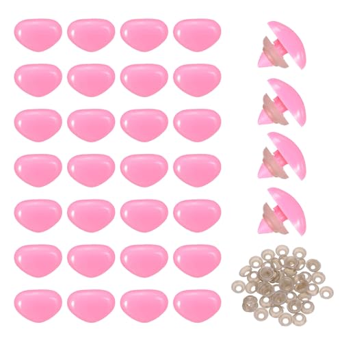 MECCANIXITY 50set 15mm Large Plastic Triangle Safety Noses Pink with Washer for Crochet Stuffed Animal Doll Craft Puppet Plush Toy Bear - color: Pink, size: 15mm