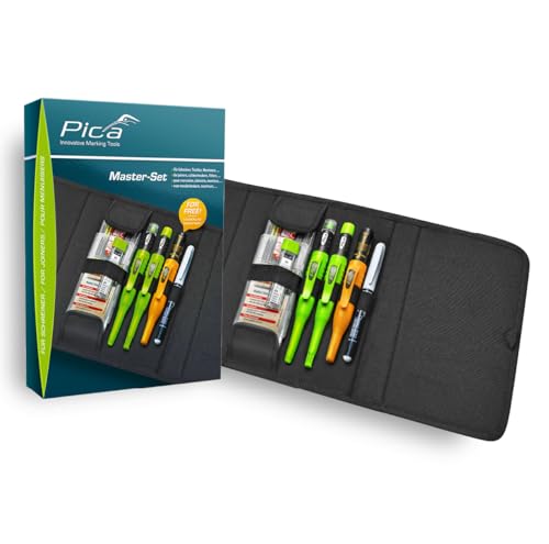 Pica Master Set 55010 I Carpenter Professional Marker Set 7 Pieces I Includes Dry Deep Hole Marker, Fine Dry & Ink I Includes Replacement Leads in Graphite H 4050, Coloured 4020, Fine Dry H 7050 I