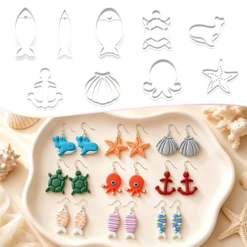 9PCS Ocean Theme Polymer Clay Cutters for Earrings - color: Marine Animals