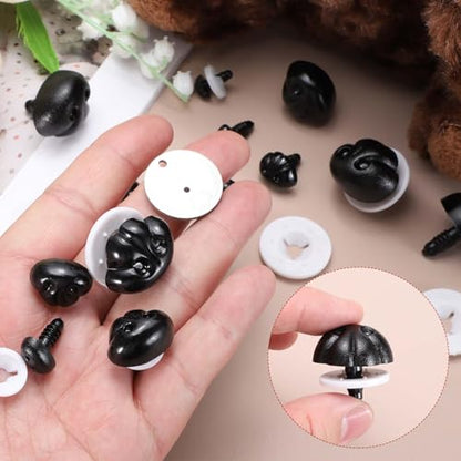 MECCANIXITY Safety Noses Black Plastic Craft Nose with Spacer for DIY Crochet Bears Dog Stuffed Animals Doll Making(12mm 25PCS)
