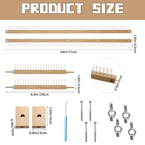 ElaraBerry 28" Adjustable Chunky Blanket Loom Kit, Chunky Yarn Loom for Hand Weaving, Single and Double Knit, 168 Pegs with Knitting Hook Knitting Looms for Craft Beginners DIY Scarves Blankets