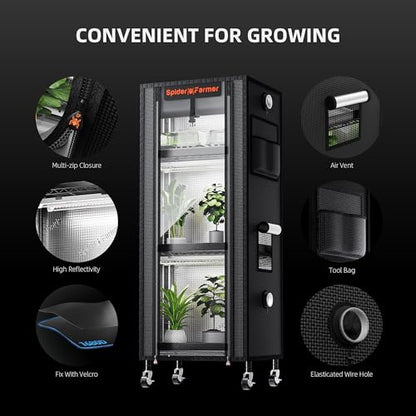 Spider Farmer 4 Tier Mini Greenhouse Plant Shelf with Grow Lights Indoor - size: S-16x12x47in