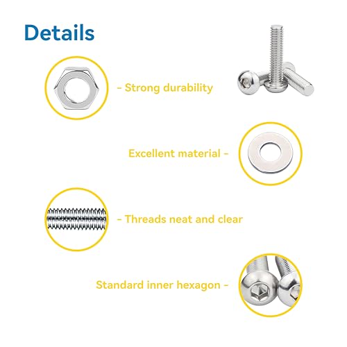 240 Pcs M5 Screws Assortment Kit, M5x6mm/8mm/10mm/12mm/16mm/20mm/25mm/30mm, Metric Hex Button Head Socket Cap Screws Nuts Washers Kit with Wrench, 304 Stainless Steel - size: M5 240 Pcs