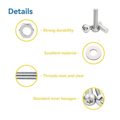 240 Pcs M5 Screws Assortment Kit, M5x6mm/8mm/10mm/12mm/16mm/20mm/25mm/30mm, Metric Hex Button Head Socket Cap Screws Nuts Washers Kit with Wrench, 304 Stainless Steel - size: M5 240 Pcs