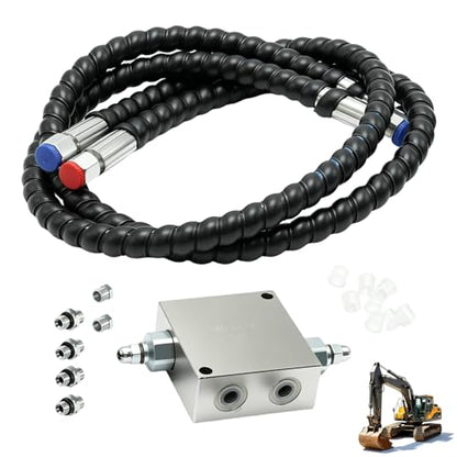 New Mini Excavator Cushion Valve Kit Fit for Mini Excavator Swivel Motor, Compatible with Most Mini Excavators & Equipment with 1/4” Hydraulic Hoses & M14×1.5 Threaded Ports, Angled Hole