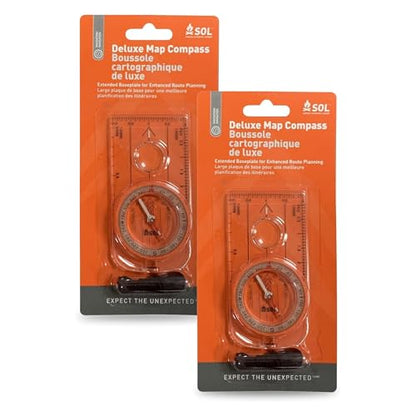 SOL Deluxe Backpacking Map Compass with Lanyard, Pack of 2