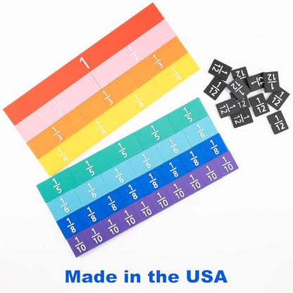 Rainbow Fraction Tiles, Montessori Math Materials, Fraction Manipulatives, Unit Fraction, Fraction Bars Math Manipulatives, Fraction Games, Homeschool Supplies (Set of 53)