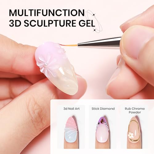 3D Gel Nail Art with No Wipe Chrome Powder Sculpting Painting Gel - color: Water Clear