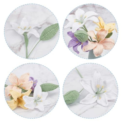 INFUNLY 10 pcs Lily Flowers Crochet Kits for Beginners Complete Flower Crochet Kits for Adults Starters with Instruction and Video Tutorials Crochet Kit Gift for Mother's Day Wedding Birthday - style: Lily