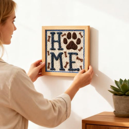 INFUNLY Punch Needle Kit for Adults Beginner Dog Home Punch Needle Kits with Fabrics Floss Instruction Pet Paw Needlepoint Embroidery Kits for Craft Lovers and Home Decor - style: Home Word