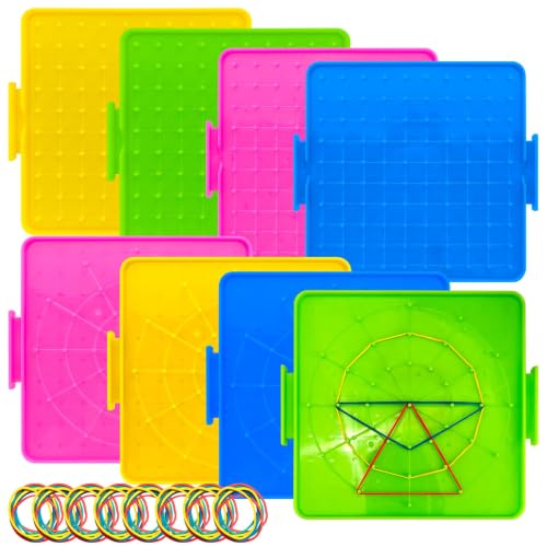 Double-Sided Geoboard Set, 8 Pack, 80 Latex Bands, 4 Colors