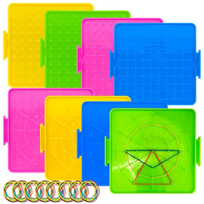 Double-Sided Geoboard Set, 8 Pack, 80 Latex Bands, 4 Colors