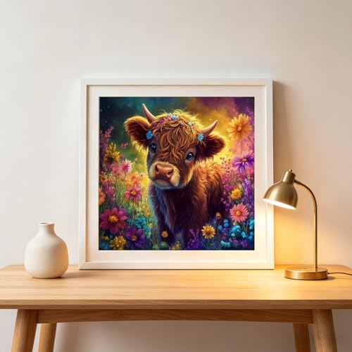 5D Highland Cow Diamond Art kits for Adults Beginners 13.7x 13.7 Inch - color: KM943-1
