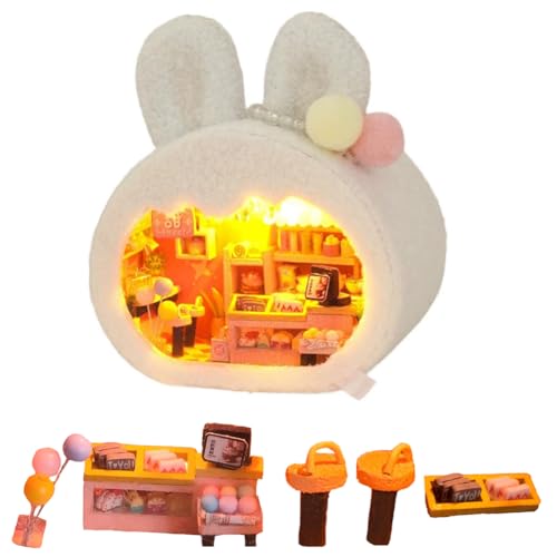 DIY Miniature House Kit, Cute Animal Style Wood Dolls House Model with LED Light - Creativity Gift for Women and Adults - color: Th39