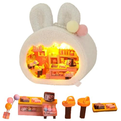 DIY Miniature House Kit, Cute Animal Style Wood Dolls House Model with LED Light - Creativity Gift for Women and Adults - color: Th39