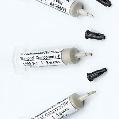TechDiamondTools Diamond Polishing Paste Kit — 3 Grits (3000, 5000, 14000) | USA Made | Oil-Based Syringes | Progressive Polishing Set for Metal, Glass, Gemstone, Knife, Jewelry | 50% Diamond Powder - size: 3000 5000 14000 Grit, style: High 50% concentrat