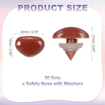 MECCANIXITY 50set 15mm Large Plastic Triangle Safety Noses Brown with Washer for Crochet Stuffed Animal Doll Craft Puppet Plush Toy Bear - color: Brown, size: 15mm