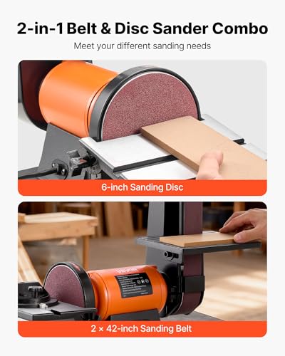 VEVOR 6" Disc Sander & 2" x 42" Belt Sander, 420W Professional Bench Belt Disc Sanders Combo with Multiple Angle Adjustments for DIY Woodworking, Furniture Refinishing, Knife Sharpening - size: 6" Disc & 2" x 42" Belt Sander Combo