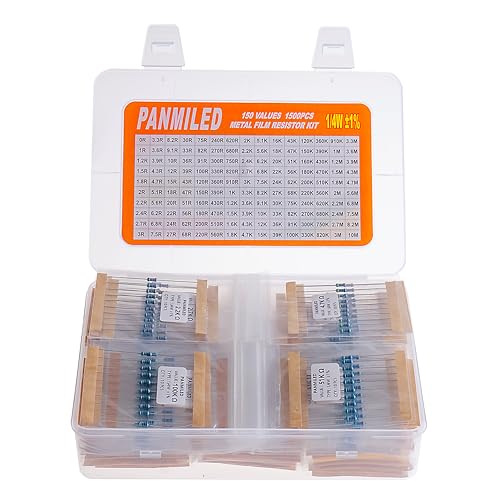 150 Values 1500 Pieces Metal Film Resistor Kit 0 ohm-10M ohm 1/4W 1% - style: 1/4W 1% 1500PCS