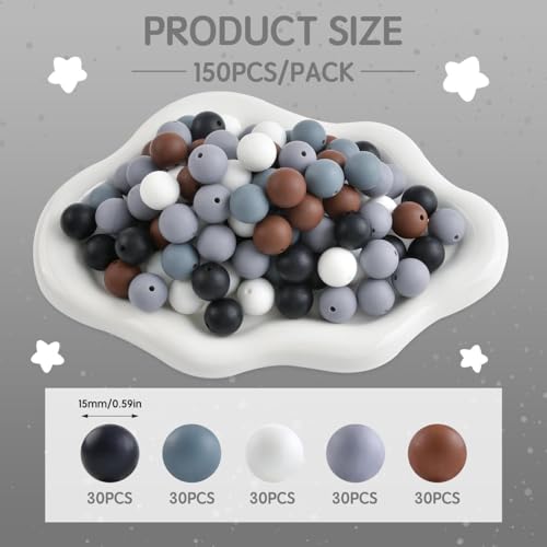 ZIFTY 150Pcs Silicone Beads for Keychain Making Kit 15mm Bulk for DIY - color: Cool color-150Pcs
