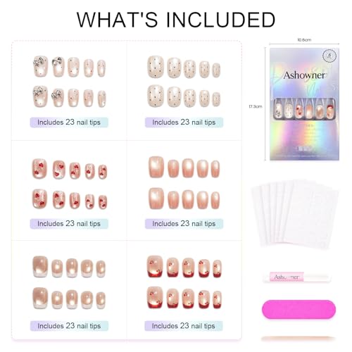 6 Packs (144 Pcs) | Reusable Press on Nails | cute nails | 6-Style Bundle | 12 Sizes | Each Style 24 Pcs | Micro Dot & Cherry - color: Micro Dot & Cherry