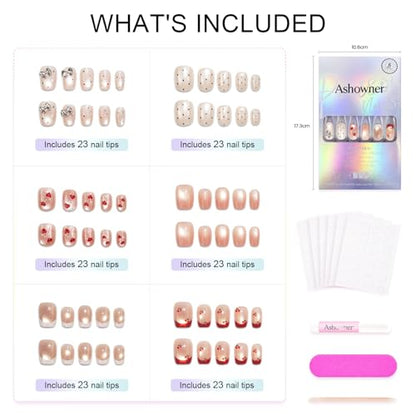 6 Packs (144 Pcs) | Reusable Press on Nails | cute nails | 6-Style Bundle | 12 Sizes | Each Style 24 Pcs | Micro Dot & Cherry - color: Micro Dot & Cherry