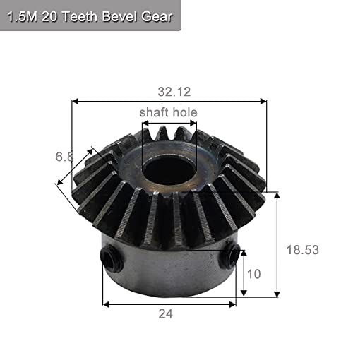 2 Pcs 1.5M 20 Teeth 8/10/12/14/15/16mm Shaft Hole Tapered Bevel Gear 1: 1# 45 Steel 1.5 Module 90 Degree Steering Gear with M5 Fixing Hole(16mm) - size: 16 mm