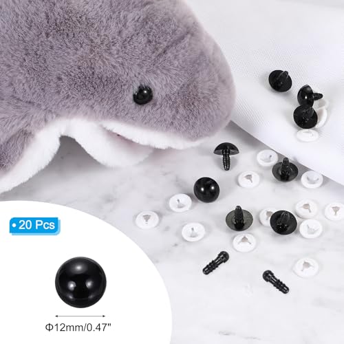 PATIKIL 12mm Safety Eyes, 20 Pcs Plastic Craft Eyes with Protective Film with Washers for Stuffed Animals Crochet Toys Dolls DIY Craft Making, Black - size: 12mm
