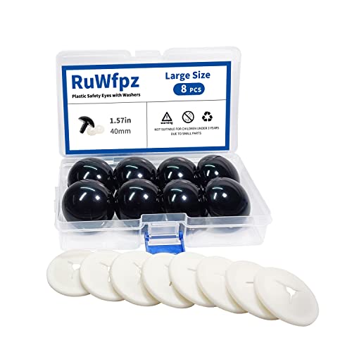 RuWfpz Large Safety Eyes for Crocheting Amigurumi Animals 40mm Black Bulk - size: 40mm