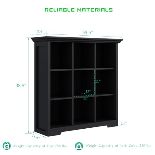 OSCHF 9-Cube Open Bookcase with Base, 3-Tier Wooden Bookshelf, Black - color: Black, size: 9-Cube