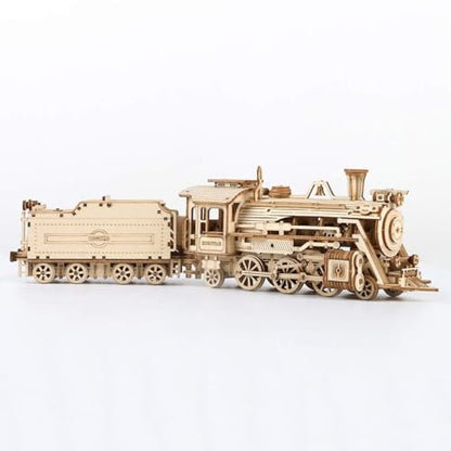 ROKR 3D Wooden Puzzle for Adults Mechanical Car Model-DIY Building Vehicle Kits-Brain Teaser Toys-Gift for Men Women on Birthday/Christmas Day (Steam Train Model with Carriage)
