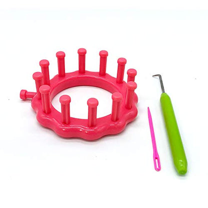 WAYION Round Knitting Loom Plastic Hat Weaving Looms Kit with Loom Hook/Needle, Creativity for Friends Small Knitting Loom Kit - Perfect for Sock, Hat, Leg & Arm Warmers, Scarf & More (Pink)