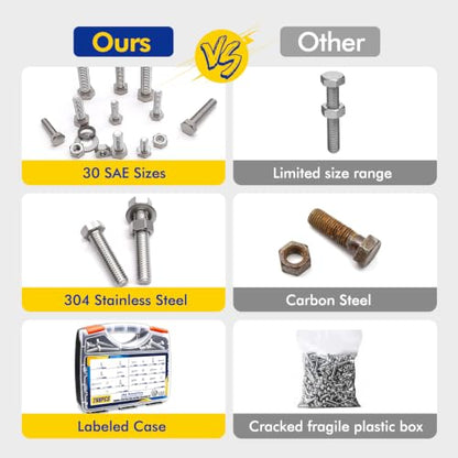 798PCS Stainless Steel Nuts and Bolts Kit, SAE Hex Bolts with Nuts, Flat & Lock Washers, 1/4"-20 5/16"-18 3/8"-16 1/2"-13, 1/2"-13, Carrying Case - color: Silver-798PCS 1/4-20,5/16-18,3/8-16,1/2-13