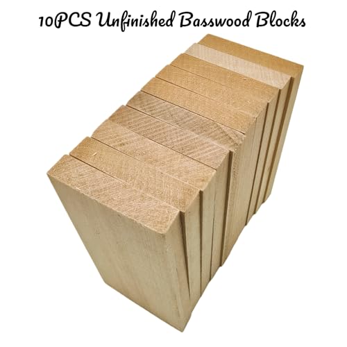 10PCS Unfinished Basswood Blocks for Crafts, Wood Craft Panels for Art, Engraving, Painting, DIY Projects, Chip Carving, Fretwork (3.93 x 1.96 x 0.39 in) - size: 3.93 x 1.96 x 0.39 in