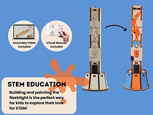 DIY Wooden Flashlight STEM Kit for Kids Aged 8-12 | Battery-Operated Educational Science Experiment Kit with Built-in Switch