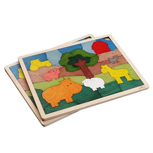 Down on The Farm Wooden Puzzle, 33 Pieces, Endangered Animals, Farm Animals, for Kids Ages 3+ - style: Down on the Farm