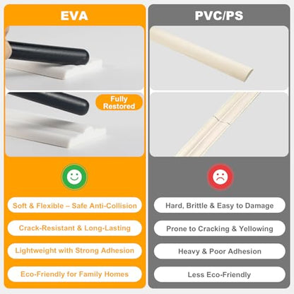 Peel and Stick Wall Molding Kit, 49.2FT x 1.50" Wide EVA Flexible Trim for Interior Walls Projects, Self-Adhesive Paintable Crown Molding for Wainscoting Panels and Large Decorative Wall Panels - size: 49.2FT x 1.5'' W
