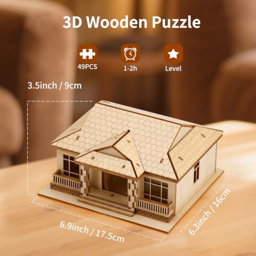 3D Wooden Puzzle House,DIY Beginner Villa Model Kit,3D Paintable Puzzle - color: Original Wood Color--one Layer