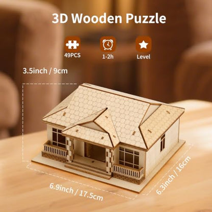 3D Wooden Puzzle House,DIY Beginner Villa Model Kit,3D Paintable Puzzle - color: Original Wood Color--one Layer