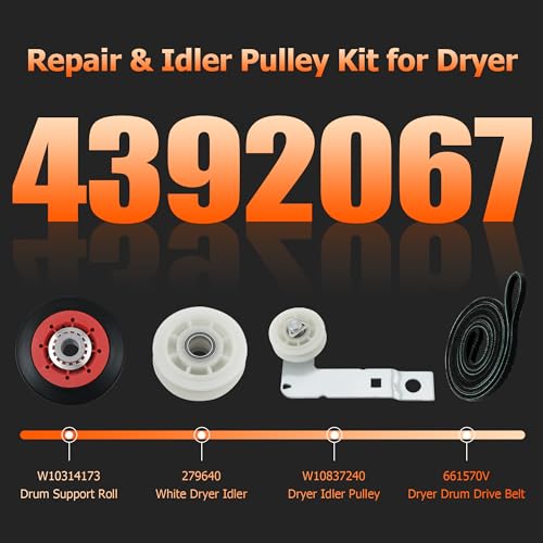 4392067 Dryer Repair Kit with W10837240 Idler Pulley for Whirlpool Dryer
