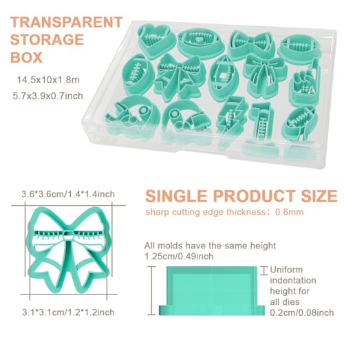 14Pcs Rugby Football Polymer Clay Cutters Bow Heart Polymer Cutter for Clay Earrings Making Festival Jewelry DIY - color: Rugby