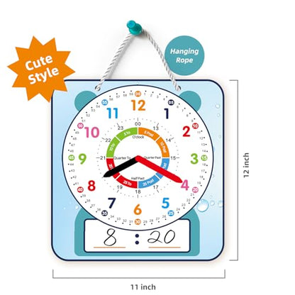 ANCOMEDO Large 12" Magnetic Writable Dry Erase Teaching Clock,Teaching Demonstration Clock for Kids Learning Time with Cute Style for Home School Classroom Supplies(12" x 11") - style: Cute blue-1pack