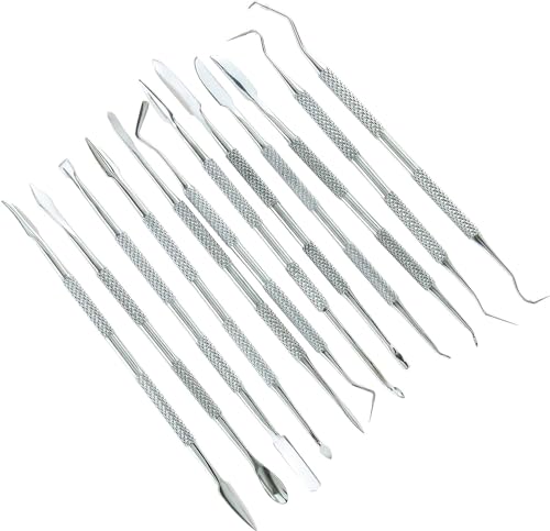 SE 12-Piece Stainless Steel Wax Carvers Set, Wax & Clay Sculpting Tools, Double Ended Carving Kit for Modeling, Sculpting and Shaping, Silver - DD312